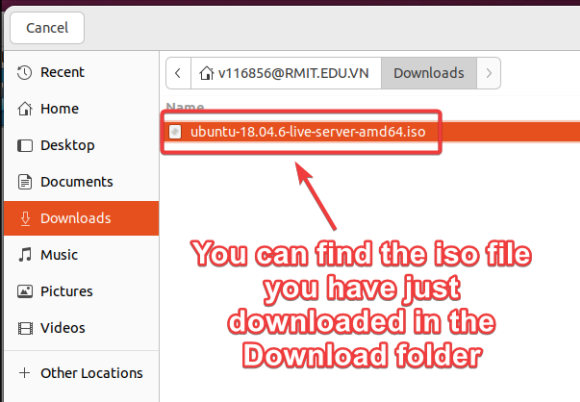 Visual showing This will download an Ubuntu server ISO file to your laptop: