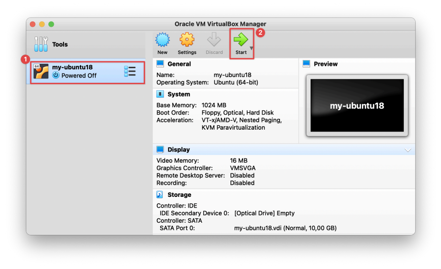 Visual showing That’s it! Now, we can start the Ubuntu VM to start VM for the initial OS installation: