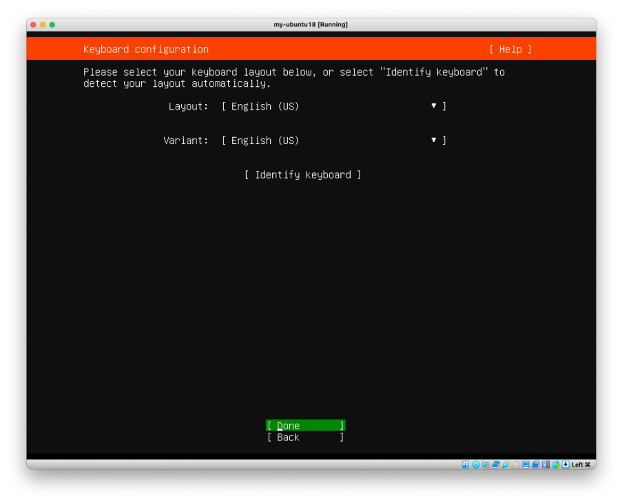 Visual showing Press Enter to select the default English keyboard layout: