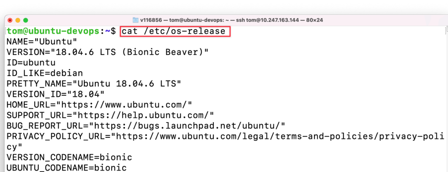 Visual showing cat /etc/os-release