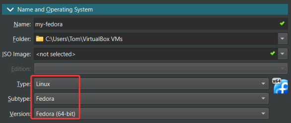 Visual showing Version: Fedora (64-bit)