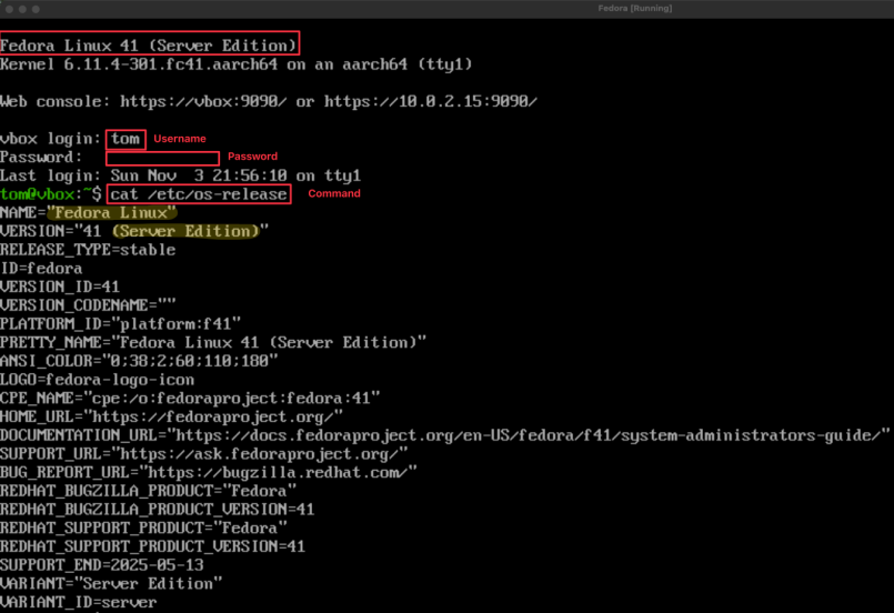 Visual showing Fedora ARM Version : please use Fedora ARM as it is a community-driven Linux distribution for Red Hat Enterprise Linux, known for its cutting-edge features a...
