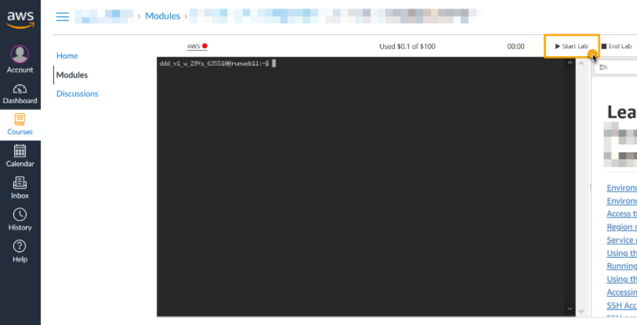 Visual showing Start the lab by selecting Start Lab.