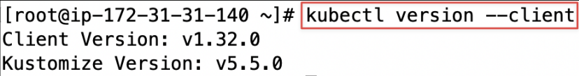 Screenshot illustrating kubectl version --client