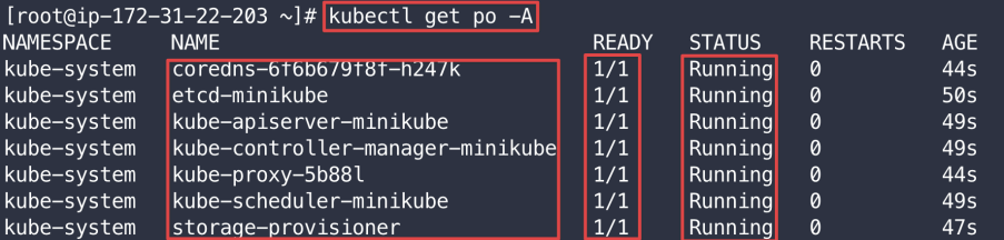 Screenshot illustrating kubectl get po -A