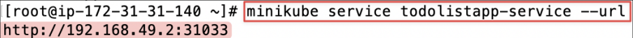 Screenshot illustrating minikube service todolistapp-service --url