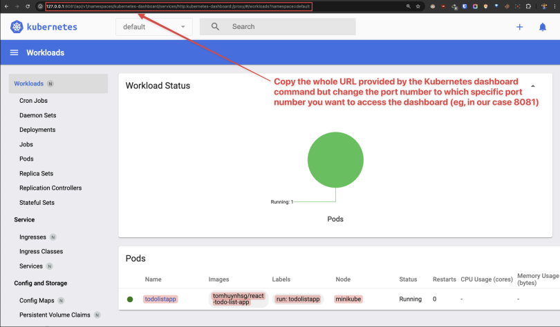 Screenshot illustrating Now, you can access to the dashboard by pasting the full dashboard url in your browser: