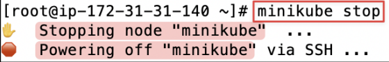 Screenshot illustrating minikube stop