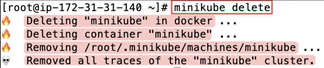 Screenshot illustrating minikube delete