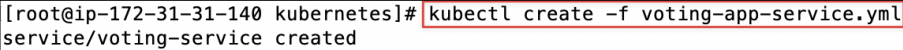 Screenshot illustrating kubectl create -f voting-app-service.yml