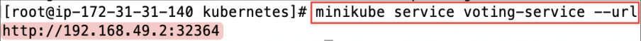 Screenshot illustrating minikube service voting-service --url