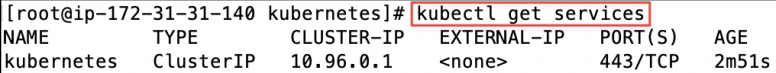 Screenshot illustrating kubectl get services
