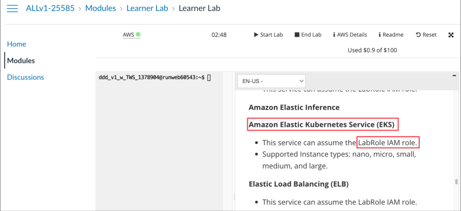 Screenshot illustrating manage/control EKS.