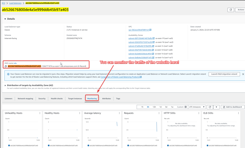 Screenshot illustrating look for the right balancer with the same DNS name like so:
