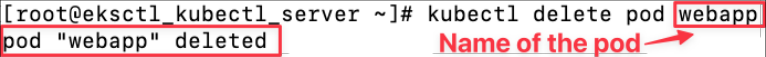 Screenshot illustrating kubectl delete pod webapp