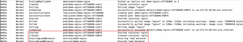 Screenshot illustrating kubectl get events --sort-by=.metadata.creationTimestamp