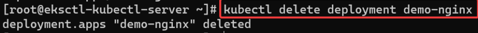 Screenshot illustrating kubectl delete deployment demo-nginx