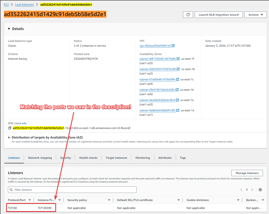 Screenshot illustrating You can check out the details of our load balancer in the AWS dashboard: