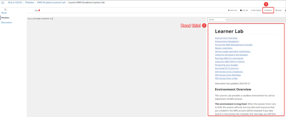 Screenshot illustrating restrictions placed on some AWS Services.