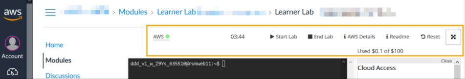 Screenshot illustrating Return to the AWS Academy LMS tab to view the lab instructions or to control your lab session.