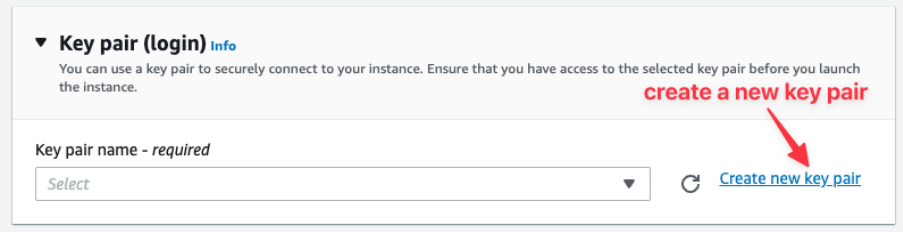 Screenshot illustrating Create a new key pair to securely SSH to your EC2 instance: