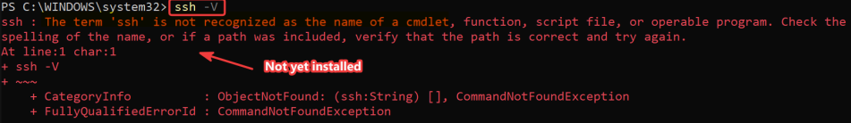 Screenshot illustrating ssh -V