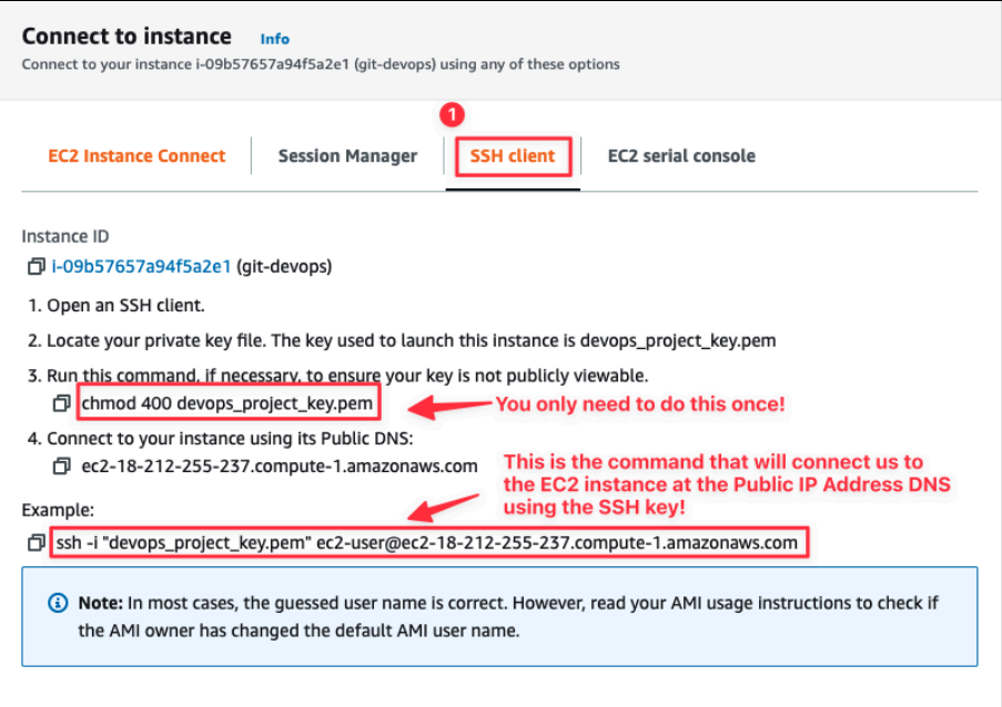 Screenshot illustrating instance, and copy that command: