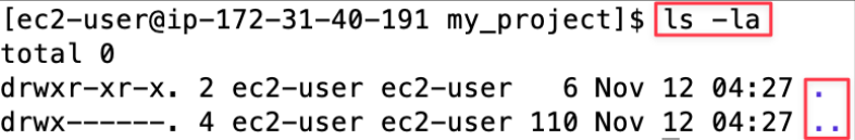 Screenshot illustrating Question: what directories do you see in this empty directory?