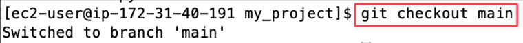Screenshot illustrating git checkout main