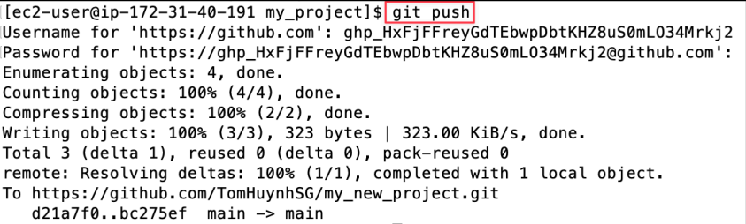 Screenshot illustrating git push