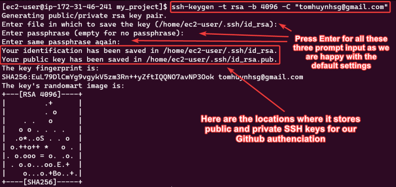 Screenshot illustrating passphrase by just pressing Enter to have an empty passphrase.