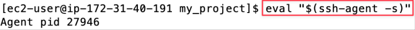 Screenshot illustrating eval "$(ssh-agent -s)"