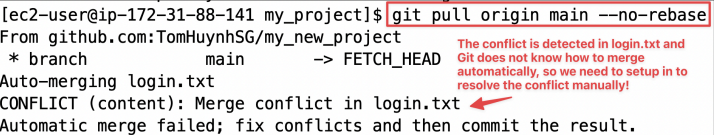 Screenshot illustrating git pull origin main --no-rebase