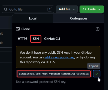 Screenshot illustrating git@github.com:rmit-vietnam-computing-technologies/2026b-cosc2767-testing-sg-yourusername-s123456.git