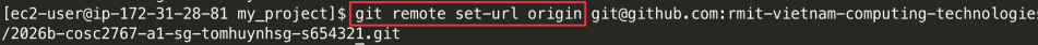 Screenshot illustrating git remote set-url origin git@github.com:rmit-vietnam-computing-technologies/<your-assigned-repository-name>.g it