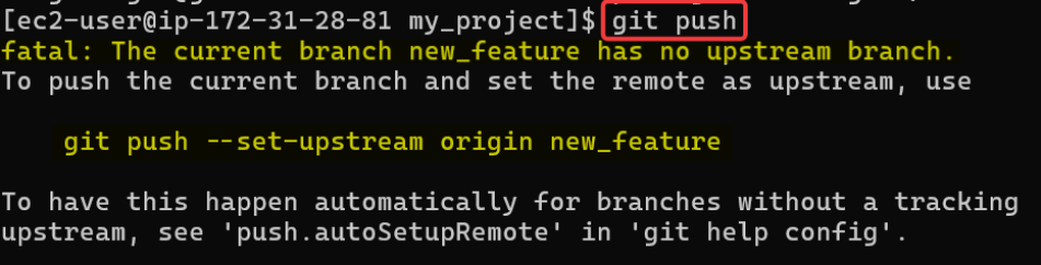 Screenshot illustrating So if you try to push it, you will see this error: