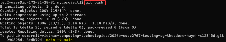 Screenshot illustrating git push