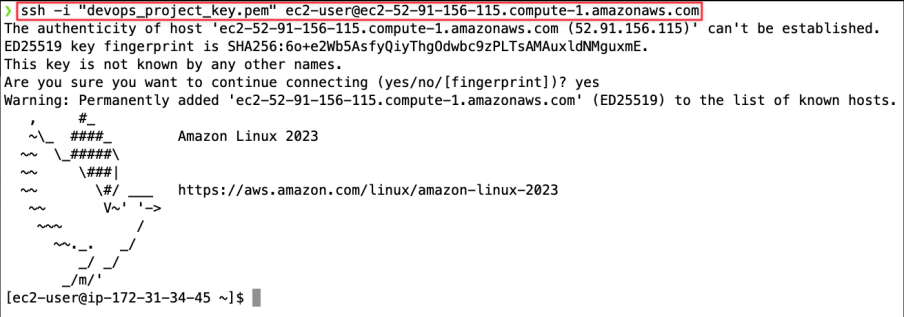 Screenshot illustrating After that, you should SSH successfully to the remote EC2 Server like below: