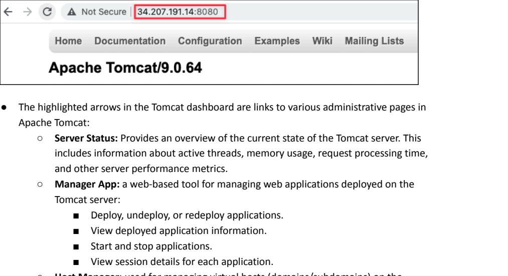 Screenshot illustrating use the URL “http://public_ip_adress: 8080 ” for 8080 is the port number of Tomcat: