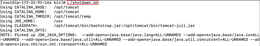 Screenshot illustrating ./shutdown.sh