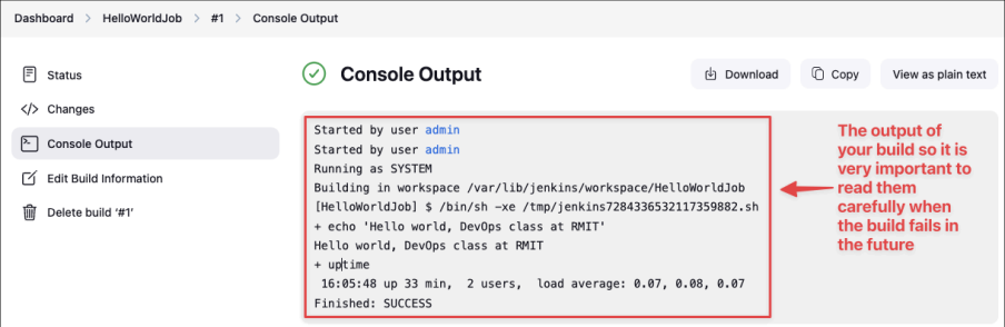 Screenshot illustrating Now you should see the output of your build: