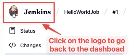 Screenshot illustrating Let’s go back to the main dashboard page of Jenkins: