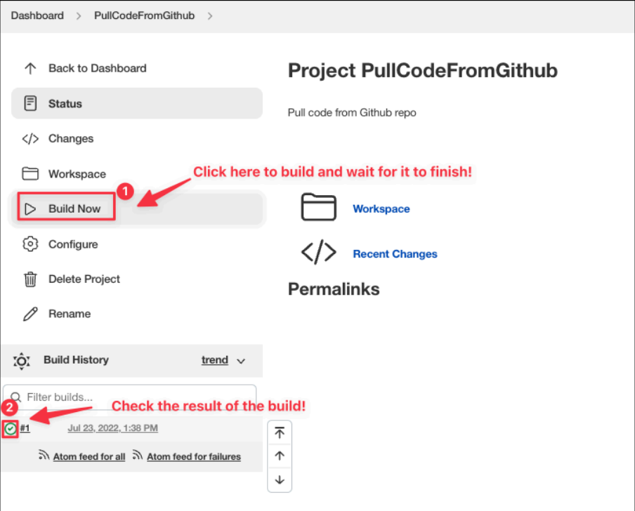 Screenshot illustrating Alright, it's time to build this job and see the result: