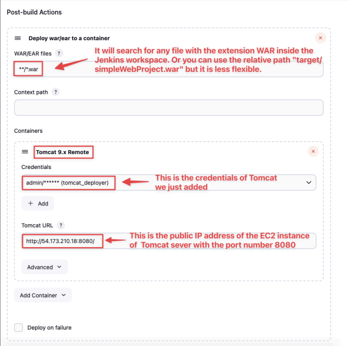 Screenshot illustrating Post-build Actions (Things happens after building completion):