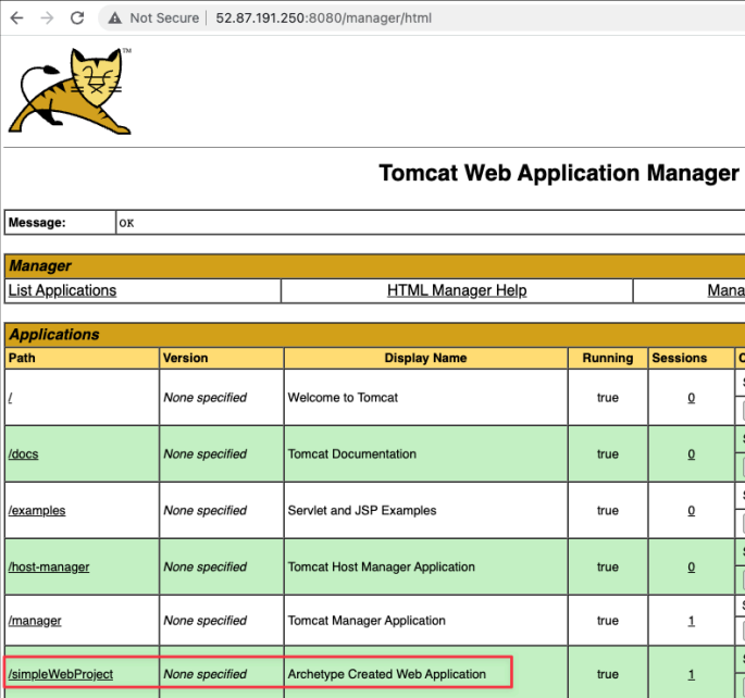 Screenshot illustrating webapps directory:
