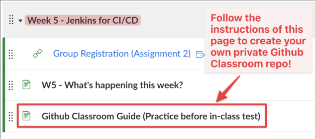 Screenshot illustrating Guide on your course page to create one. This is also good practice for your upcoming in-class test.