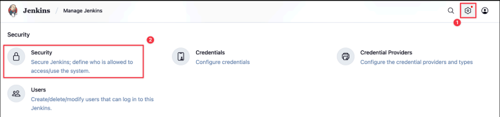 Screenshot illustrating Go to Manage Jenkins > Security