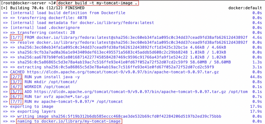 Screenshot illustrating docker build -t <image_name> <dockerfile_location>