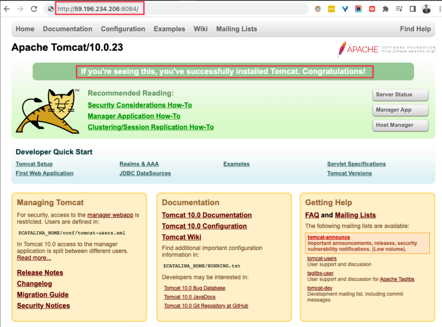 Screenshot illustrating Open the browser with the port 8084 and check it out: