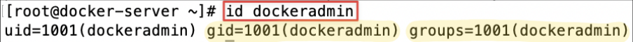 Screenshot illustrating id dockeradmin